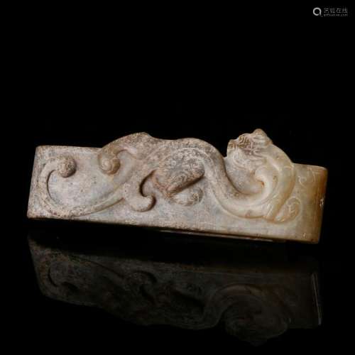 CHINESE JADE CARVED DRAGON SWORD FITTING