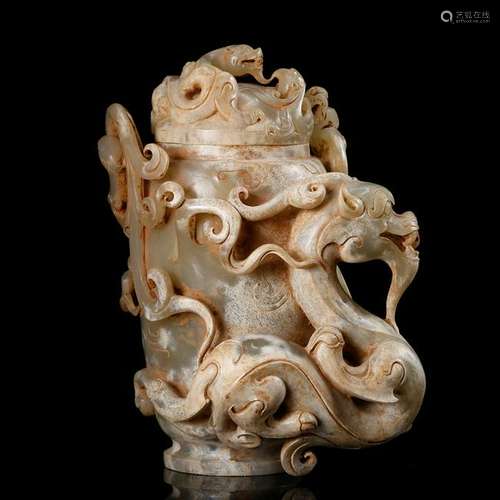 CHINESE ARCHAIC JADE DRAGON VESSEL