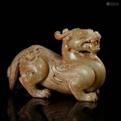 CHINESE CELADON JADE CARVED BEAST