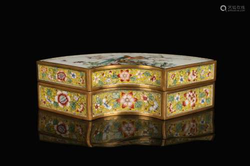 CHINESE BRONZE ENAMELED COVER BOX