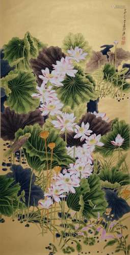 CHINESE INK AND COLOR PAINTING OF LOTUS FLOWERS, Z