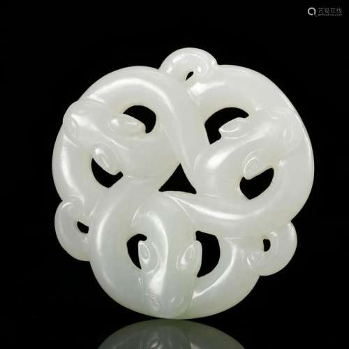 CHINESE WHITE JADE CARVED DRAGON PENDANT