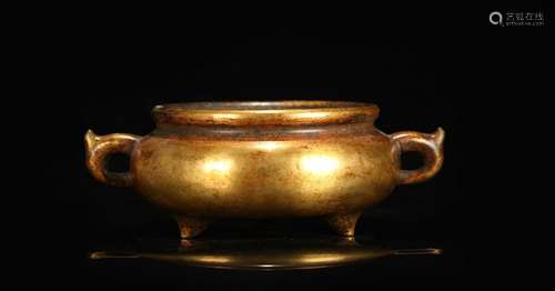 CHINESE GILT BRONZE CENSER WITH MARK