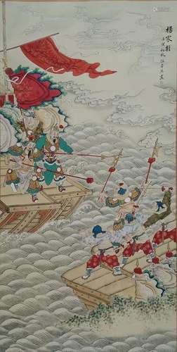 CHINESE PAINTING OF WARRIOR SCENE, REN LU YING