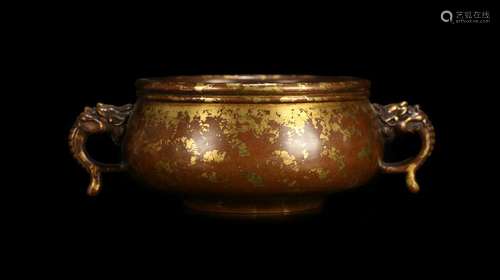 CHINESE GILT BRONZE CENSER WITH MARK