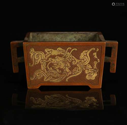 CHINESE GILT BRONZE CENSER WITH MARK