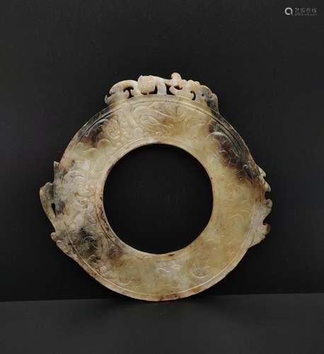 CHINESE ARCHAIC JADE DRAGON BI DISK