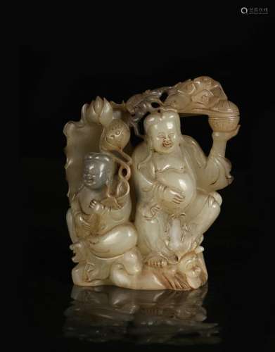 CHINESE WHITE JADE CARVED TWO IMMORTALS