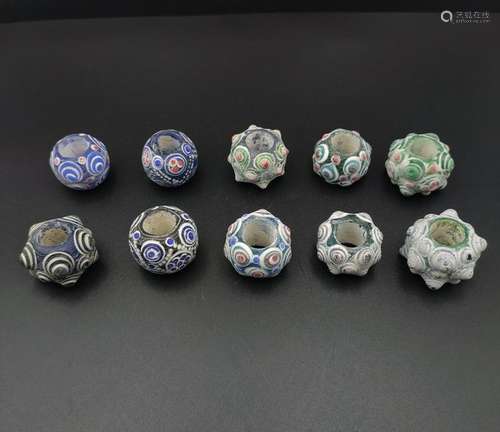 CHINESE GLASS BEADS, SET OF 10