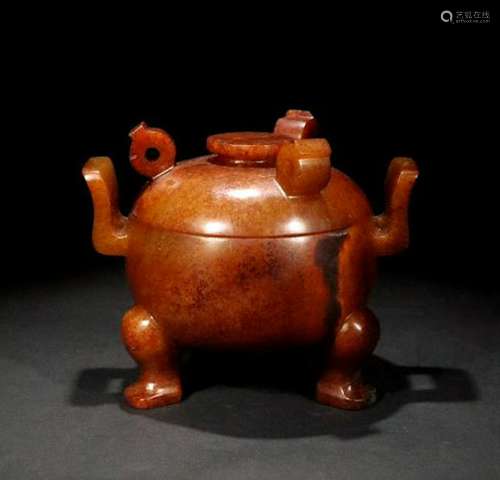 CHINESE ARCHAIC JADE COVER CENSER