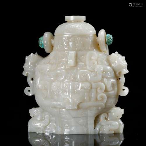 CHINESE WHITE JADE CARVED ARCHAIC STYLE VESSEL