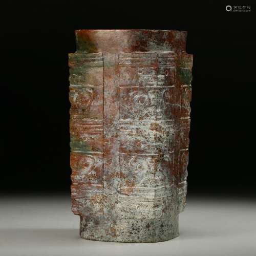 CHINESE ARCHAIC JADE CONG VASE