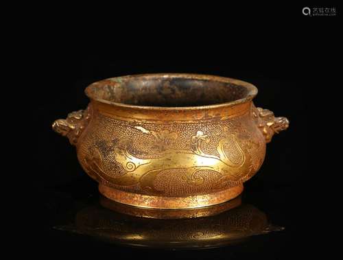 CHINESE GILT BRONZE CENSER WITH MARK