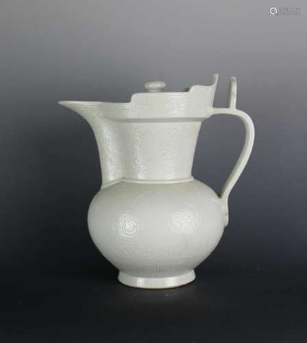 CHINESE WHITE GLAZED PORCELAIN WATER PITCHER