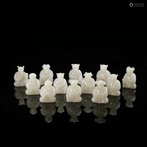 CHINESE WHITE JADE CARVED 12 ZODIAC FIGURINES