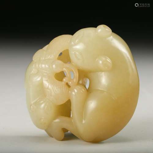 CHINESE CELADON JADE CARVED CAT