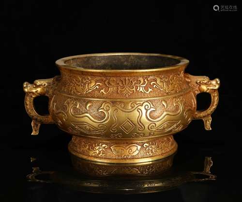 CHINESE GILT BRONZE CENSER WITH MARK