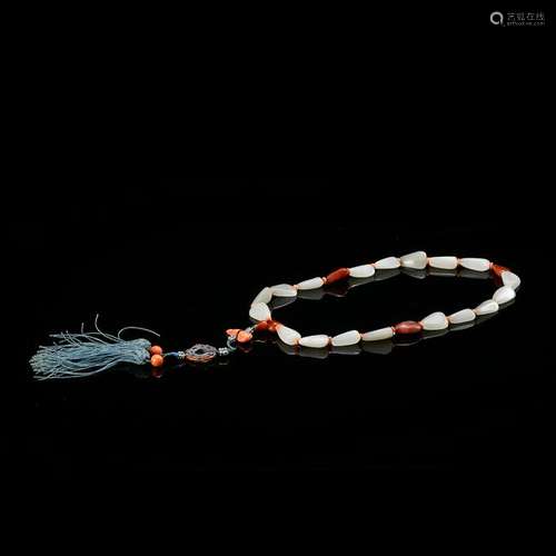 CHINESE WHITE JADE PRAYER BEADS BRACELET