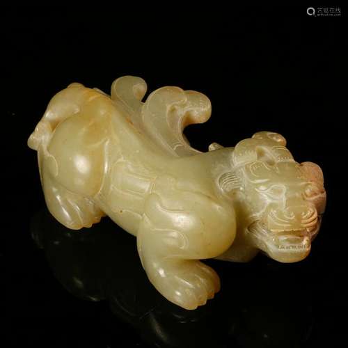 CHINESE CELADON JADE CARVED BEAST