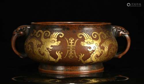 CHINESE GILT BRONZE CENSER WITH MARK