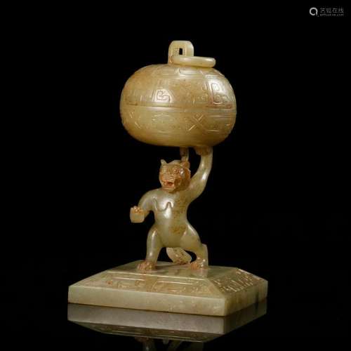 CHINESE ARCHAIC JADE BEAST CENSER