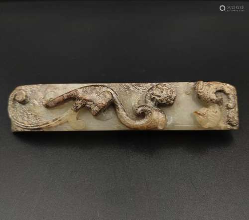 CHINESE ARCHAIC JADE DRAGON SWORD FITTING