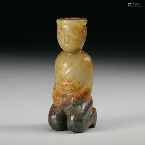 CHINESE ARCHAIC JADE BOY FIGURINE