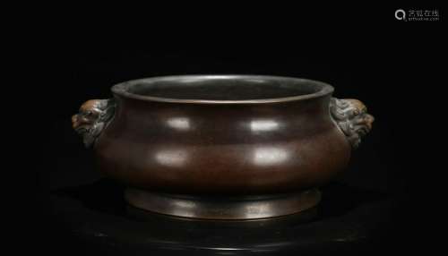 CHINESE BRONZE CENSER WITH FOOLION MASK