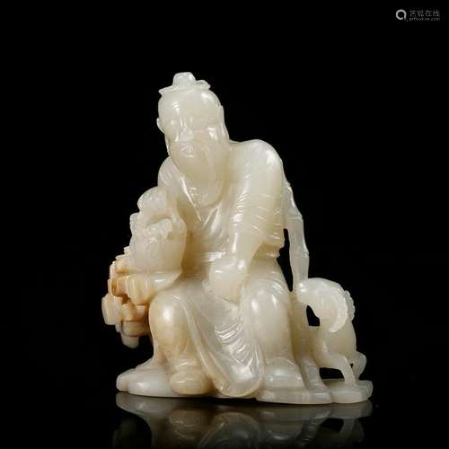 CHINESE WHITE JADE CARVED SCHOLAR FIGURINE