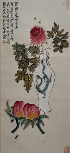CHINESE PAINTING OF FLOWER AND PEACH, QI BAISHI