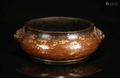 CHINESE PARTIAL GILT BRONZE CENSER WITH FOOLION MA