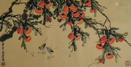 CHINESE INK AND COLOR PAINTING OF BIRDS AND FLOWER