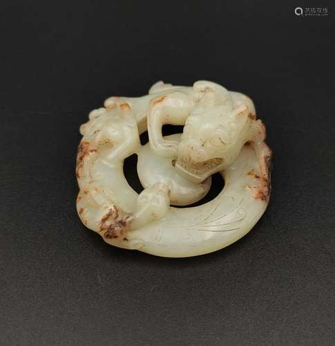 CHINESE WHITE JADE DRAGON PENDANT