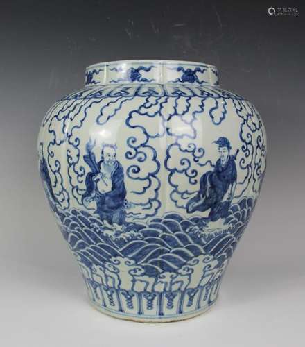 CHINESE BLUE WHITE 8 IMMORTAL SCENE PORCELAIN JAR