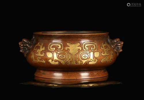 CHINESE PARTIAL GILT FOOLION CENSER