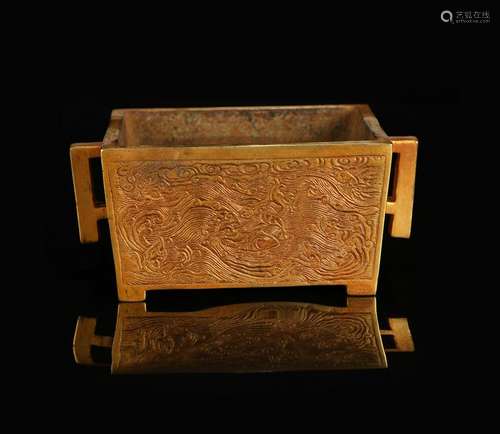 CHINESE GILT BRONZE CENSER WITH MARK