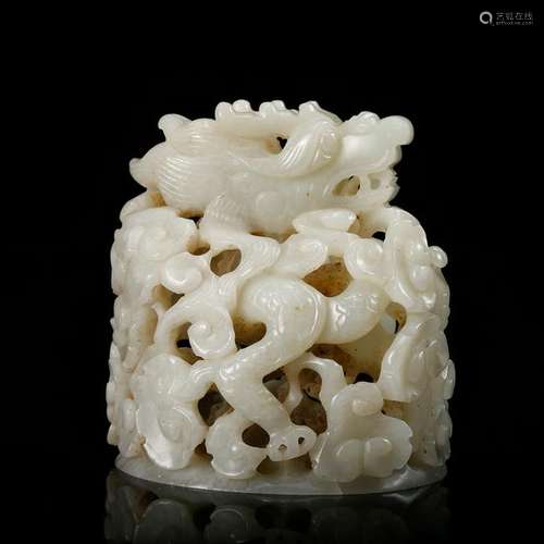 CHINESE WHITE JADE DRAGON CENSER FINIAL