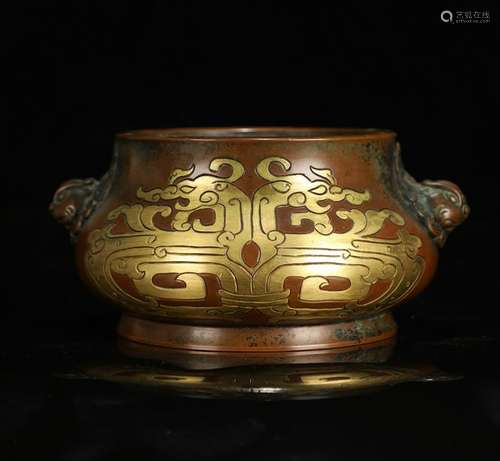 CHINESE GILT BRONZE CENSER WITH MARK