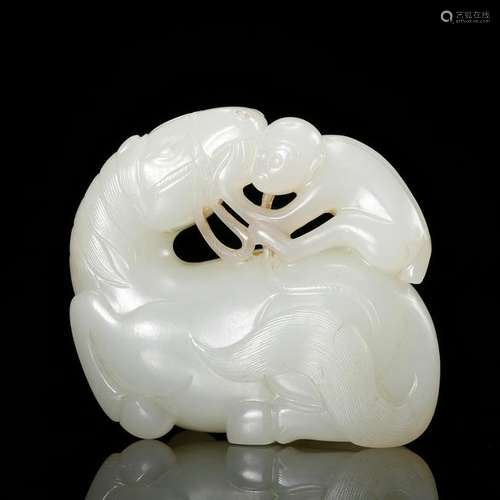 CHINESE WHITE JADE CARVED MONKEY ON HORSE BACK