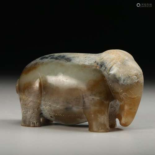 CHINESE CELADON JADE CARVED ELEPHANT