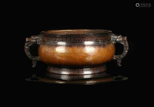 CHINESE BRONZE CENSER WITH SILVER WIRE