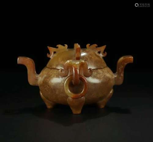 CHINESE ARCHAIC JADE COVER CENSER