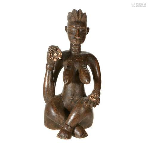 African Carved Wood Seated Female Figure, Senufo.