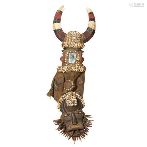 African Ceremonial Mask with Attached Headress.