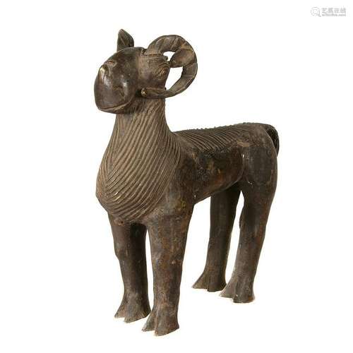 African Cast Bronze Ram Figure.