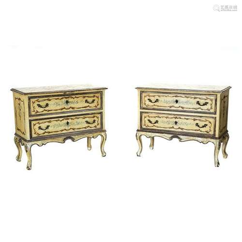 Pair of Italian Neoclassical Green Painted Chests.