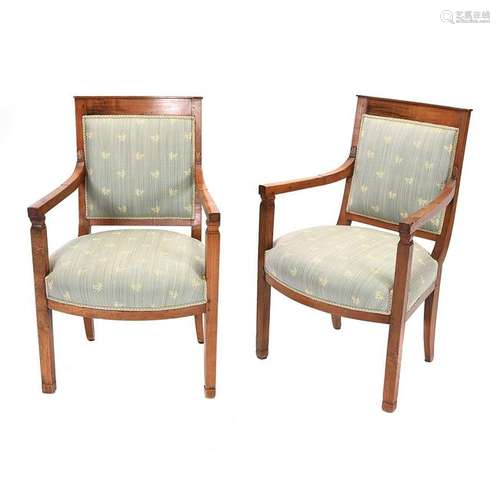 Pair of Directoire Fruitwood Fauteuil Armchairs.