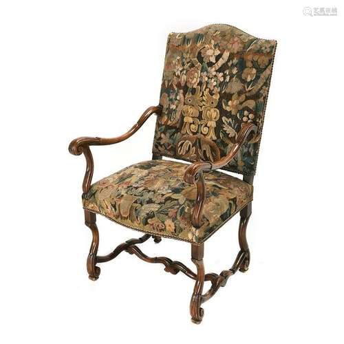 Louis XIII Revival Fauteuil Armchair, Flemish Tapestry