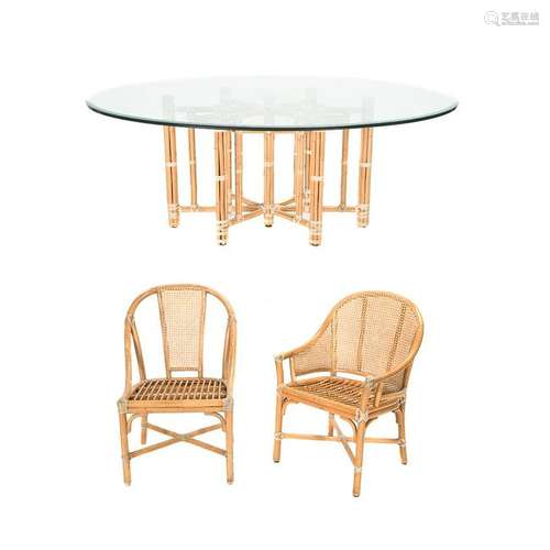 McGuire Glass Top Dining Table with Six Chairs.