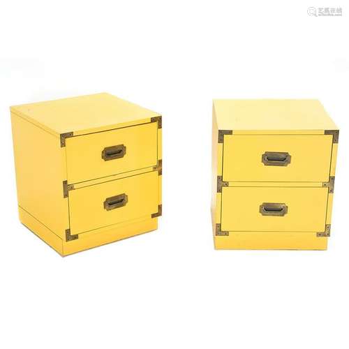 Pair of Two Drawer Yellow Painted Campaign Chests.